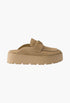 Ecru - Suede Flatform Mules - GLAM MODA