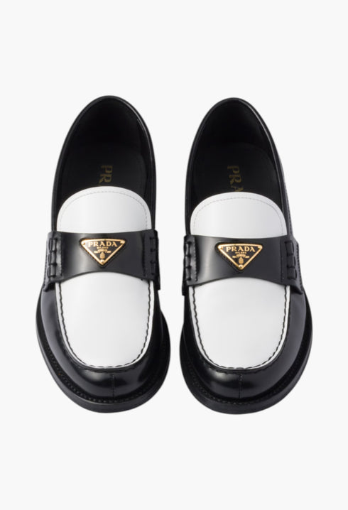 Black/White - Two-Tone Brushed Leather Loafers - GLAM MODA