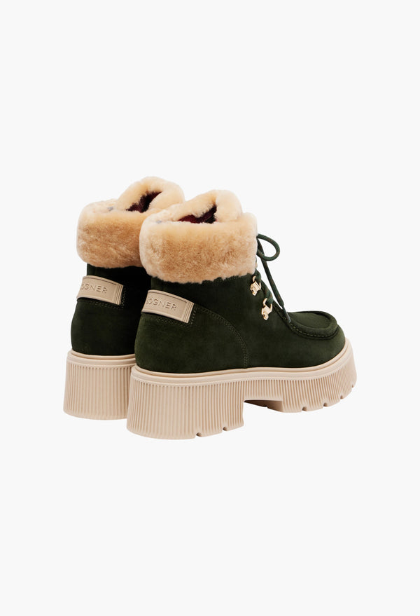 Green, Beige - Turin Shearling-Trimmed Suede Lace-Up Boots