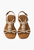 Light Tan - Flat Leather And Cord Sandals - GLAM MODA