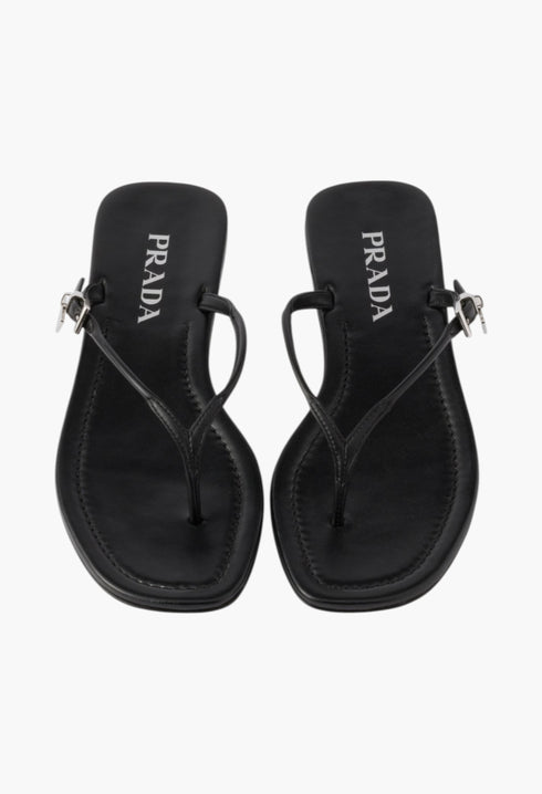 Black - Leather Thong Sandals - GLAM MODA