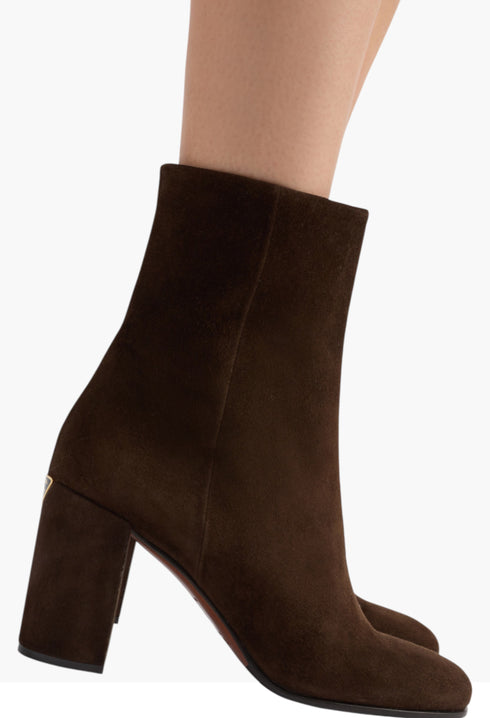 Dark Brown - Suede Booties - GLAM MODA