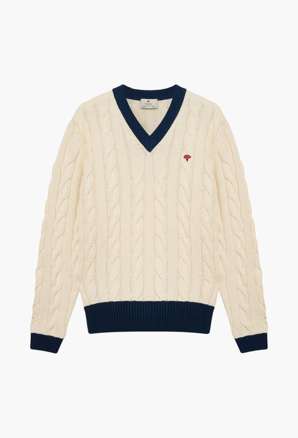 Coup Cardigan -  Off White/ Navy Blue Rib