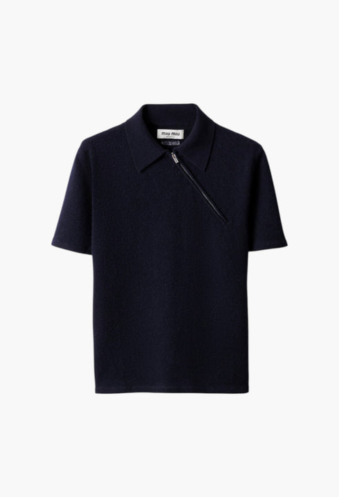 Navy - Cashmere Polo Shirt - GLAM MODA