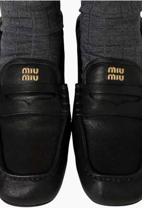 Black - Ruches Nappa Leather Loafers - GLAM MODA