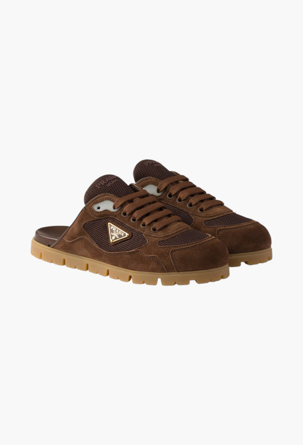 Cocoa Brown - Trail Mesh Fabric And Suede Mules