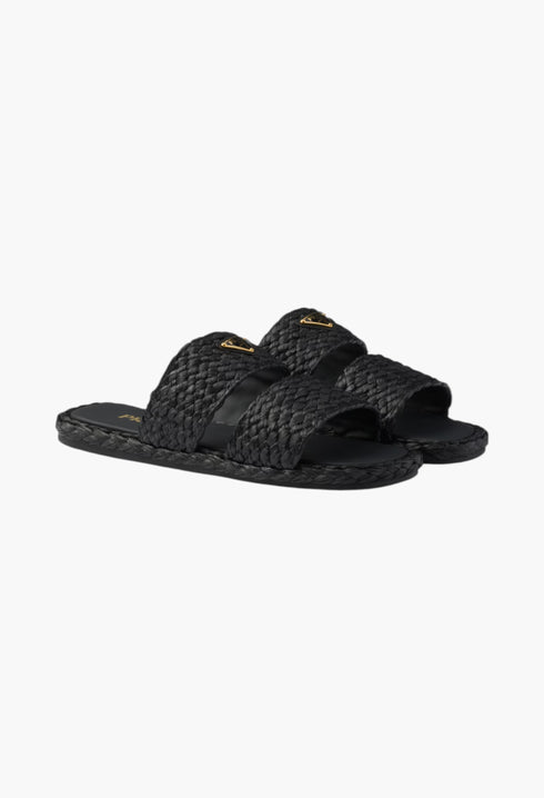Black - Raffia Slides - GLAM MODA