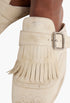 Chalk White - Shuffle Fringed Leather Mules - GLAM MODA