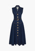 Dark Classic Wash - Elena Belted Denim Midi Dress - GLAM MODA