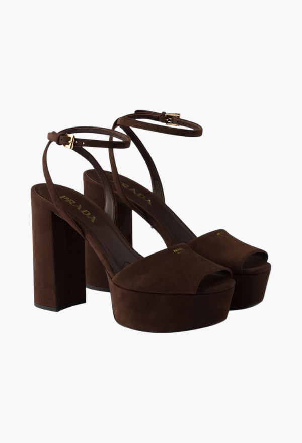 Dark Brown - Suede Platform Sandals