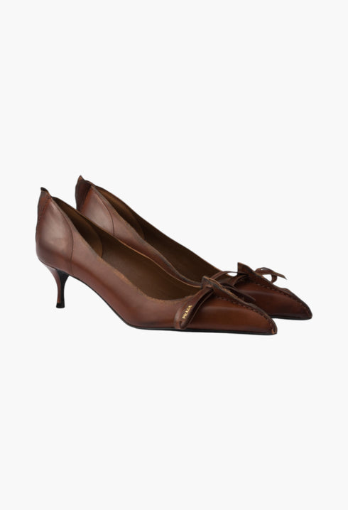 Cocoa Brown - Antiqued Leather Pumps - GLAM MODA