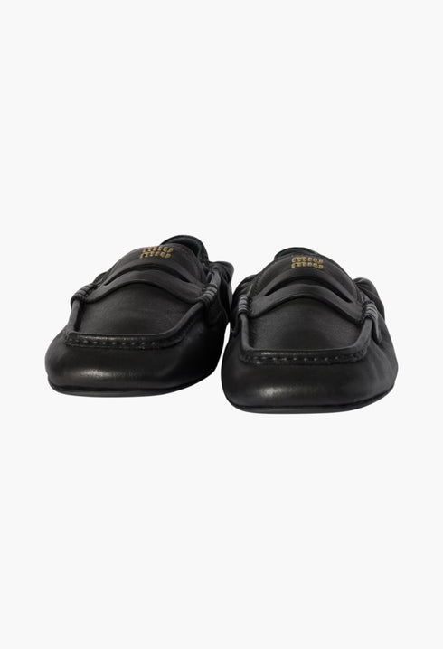 Black - Ruches Nappa Leather Loafers - GLAM MODA