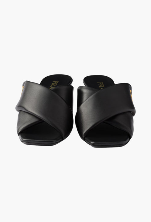 Black - Padded Nappa Leather Sandals - GLAM MODA