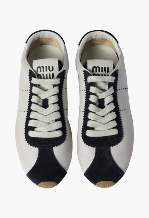 White/Blue - Plume Nappa Leather And Suede Sneakers - GLAM MODA