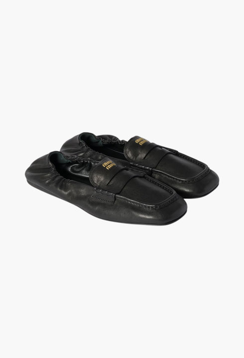 Black - Ruches Nappa Leather Loafers - GLAM MODA