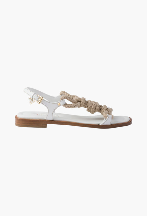 White - Flat Leather And Cord Sandals