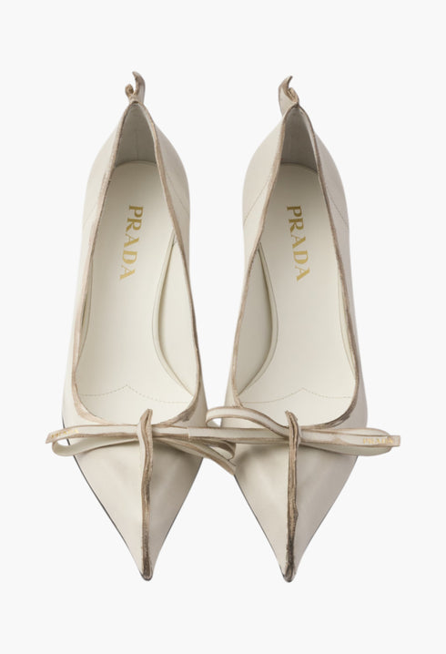 Chalk White - Antiqued Leather Pumps - GLAM MODA