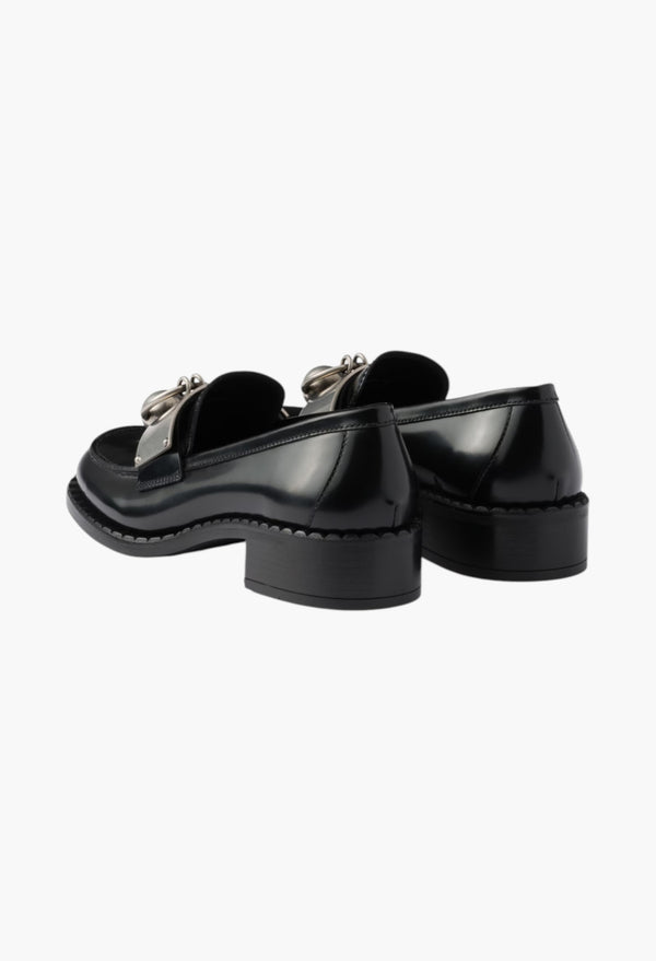 Black - Brushed Leather Loafers With Metal Details