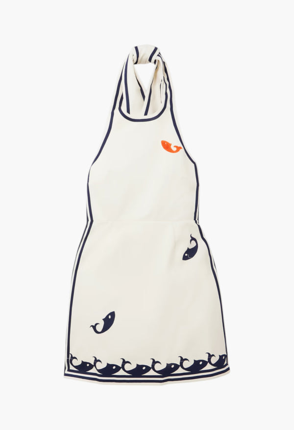 Marine Embroidered Printed Organic Cotton Halterneck Mini Dress