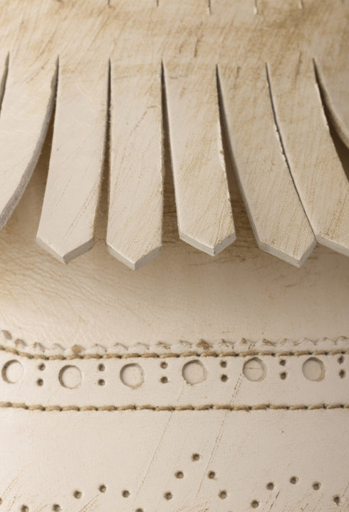 Chalk White - Shuffle Fringed Leather Mules - GLAM MODA