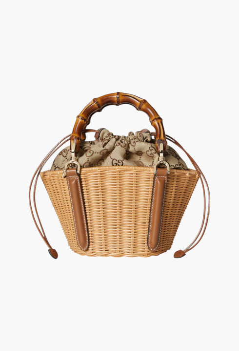 Wicker Mini Basket Bag With Bamboo - GLAM MODA