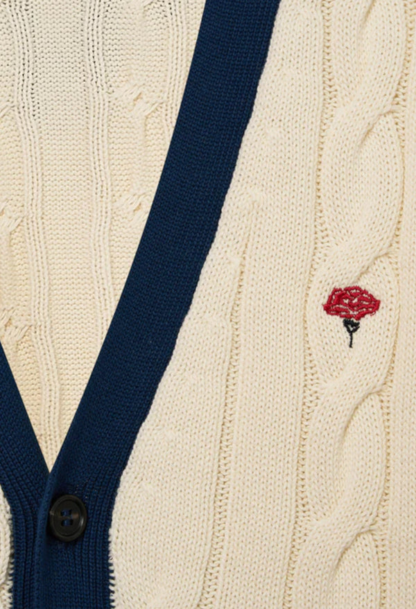 Coup Cardigan -  Off White/ Navy Blue Rib