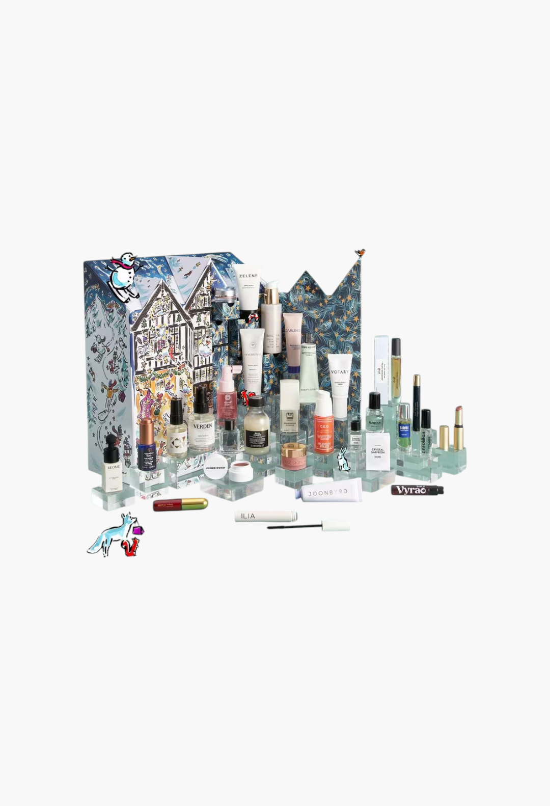 GLAM MODA 2026 beauty advent calendar featuring 29 luxury skincare and makeup products with festive holiday packaging.