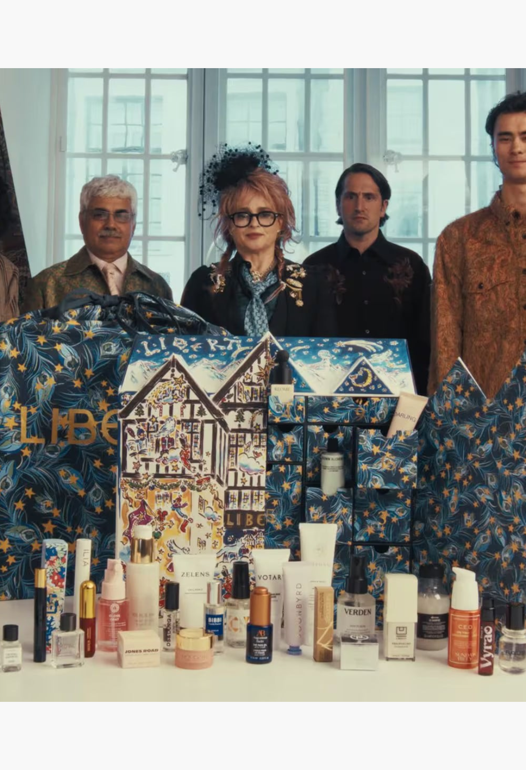GLAM MODA Beauty Advent Calendar 2026 featuring 29 skincare and makeup products with a signature Liberty print bag.