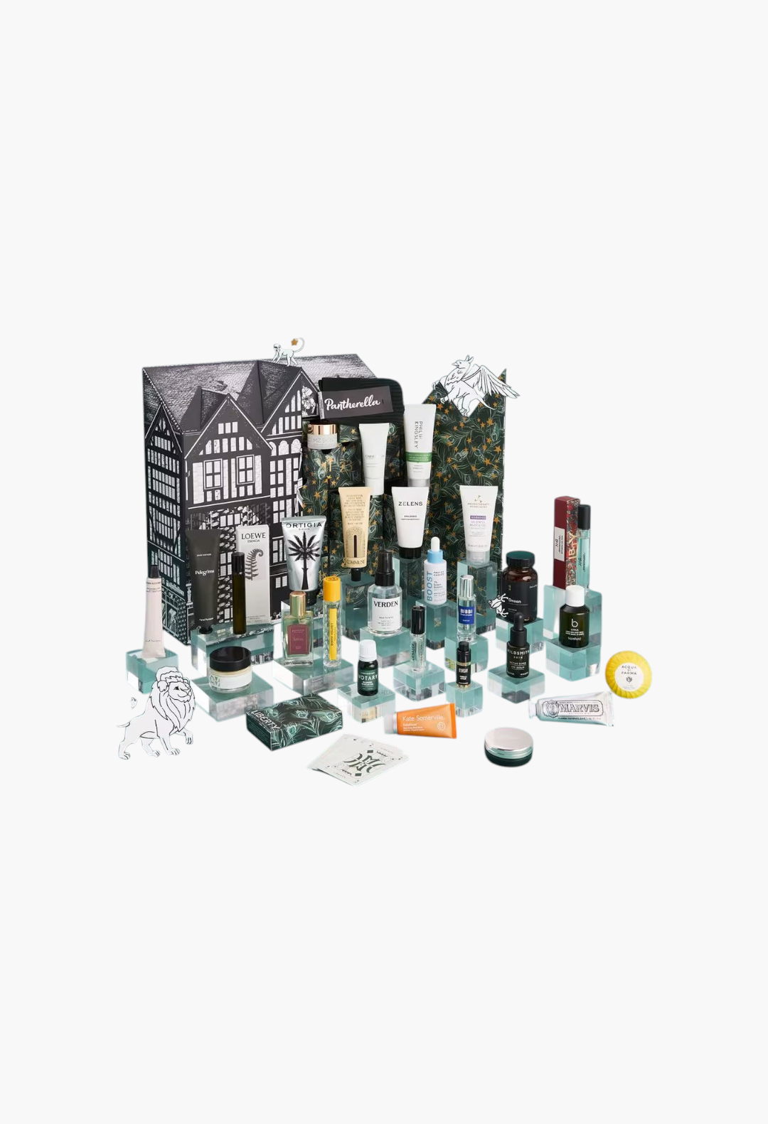 GLAM MODA Men's Advent Calendar 2026 featuring 25 luxury grooming, skincare, and fragrance products in patterned drawers