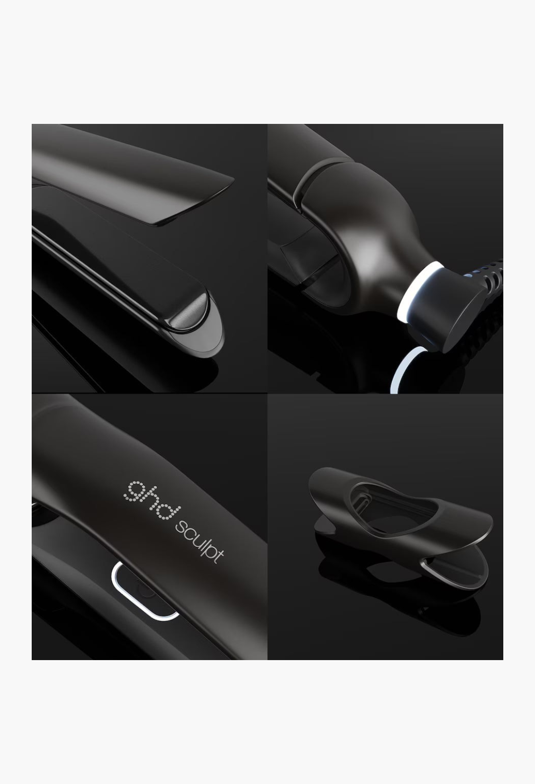 GLAM MODA Sculpt hair styler featuring infinity plates, halo light indicator, and signature X noseguard in black.