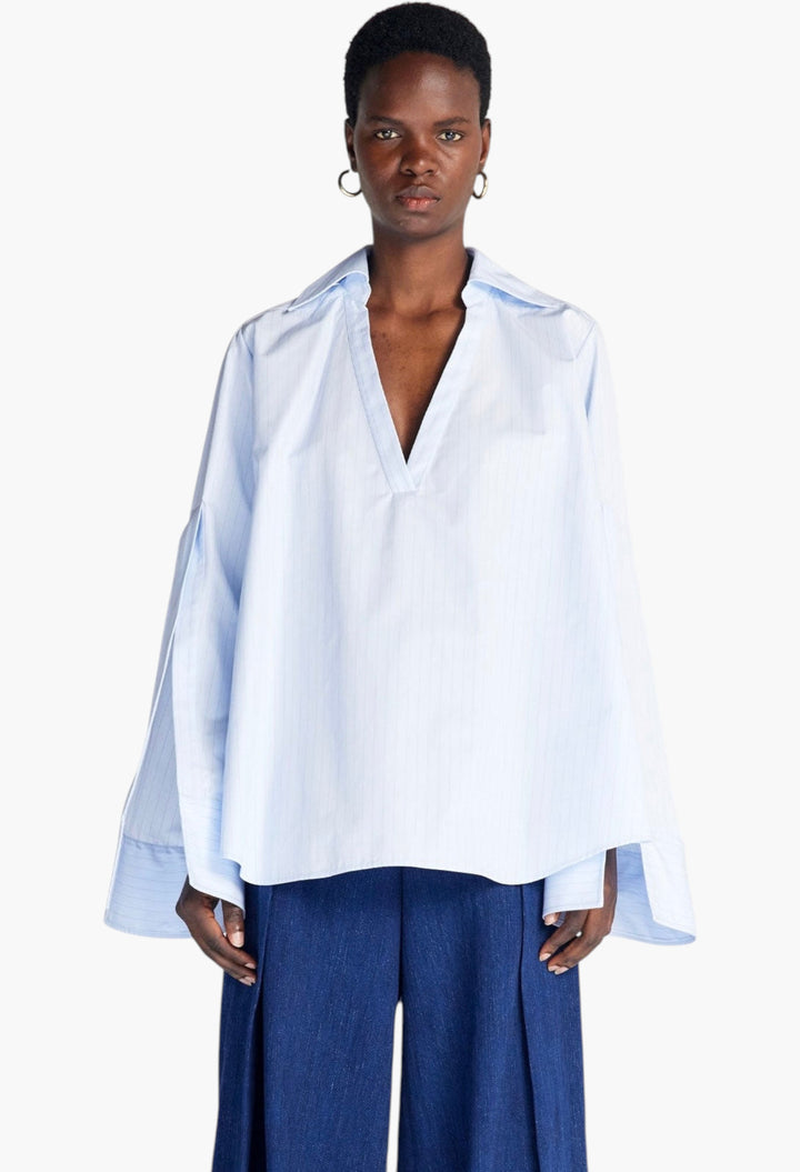 The Fracture Shirt - Blue Cotton Mouline Stripe - GLAM MODA