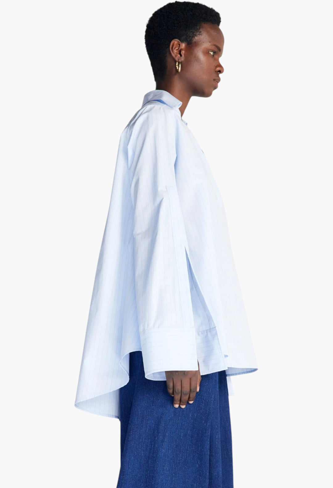 The Fracture Shirt - Blue Cotton Mouline Stripe - GLAM MODA