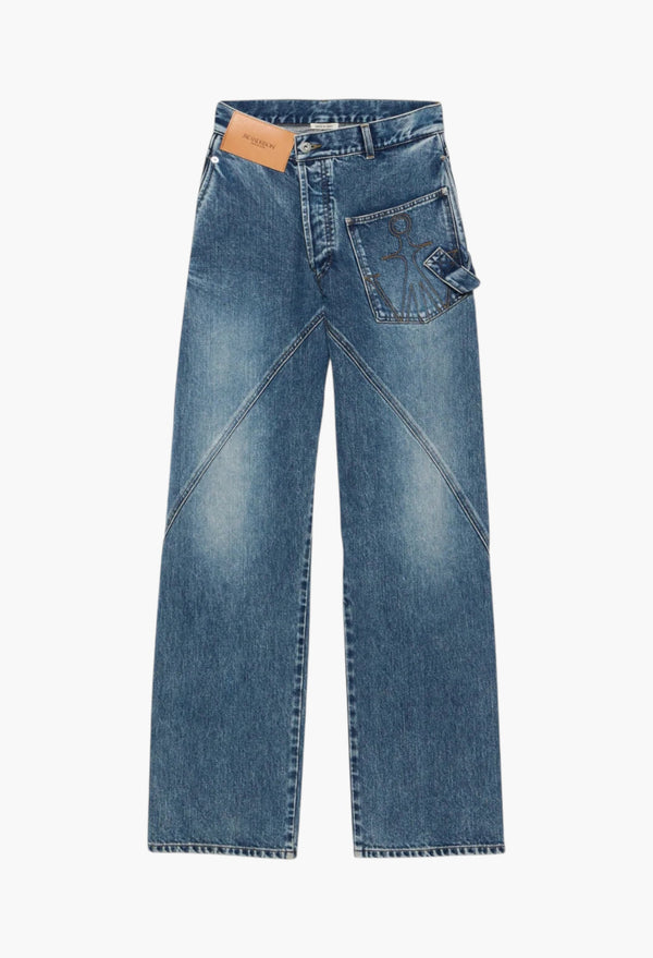 Twisted Workwear Jeans In Mid Blue