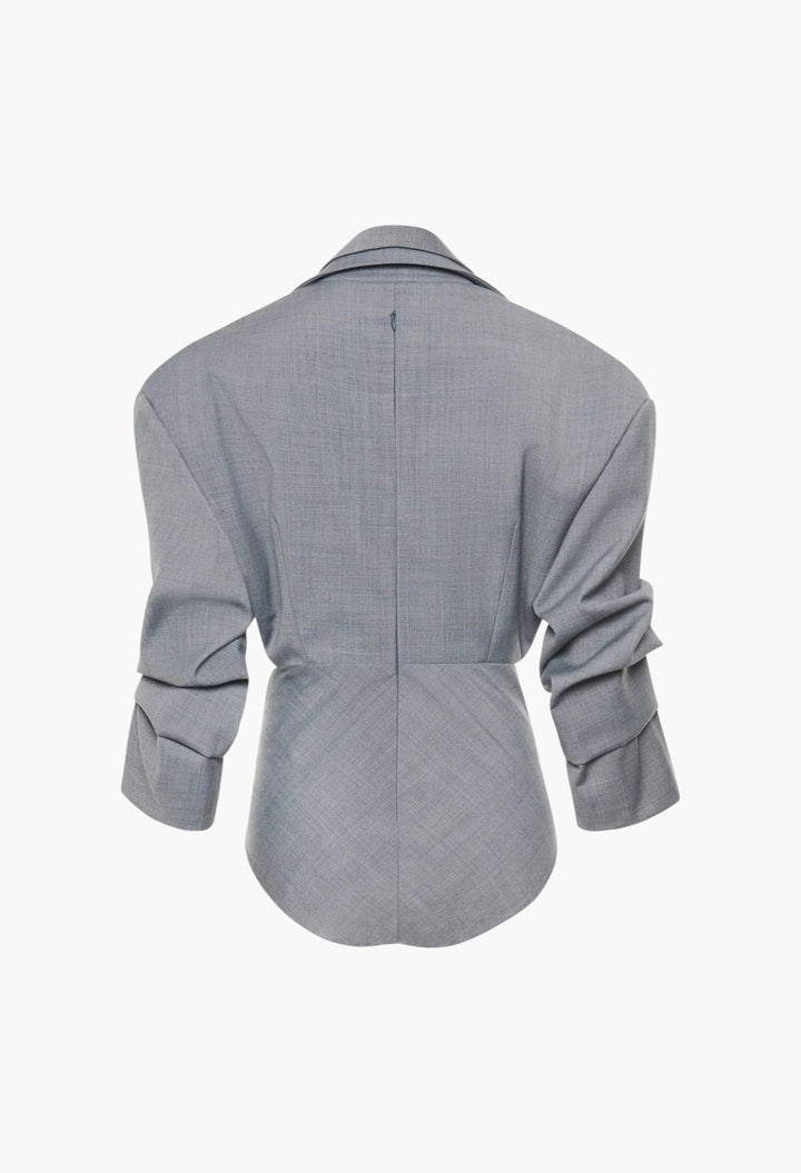 Tailored Bodysuit With Shirt Collar Insert Grey Melange - GLAM MODA