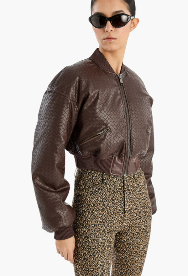 Cropped Puffer Jacket Dark Brown