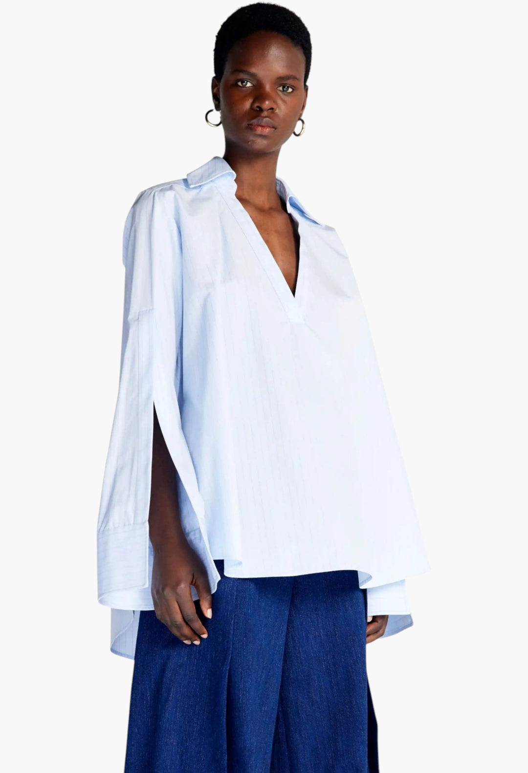 The Fracture Shirt - Blue Cotton Mouline Stripe - GLAM MODA