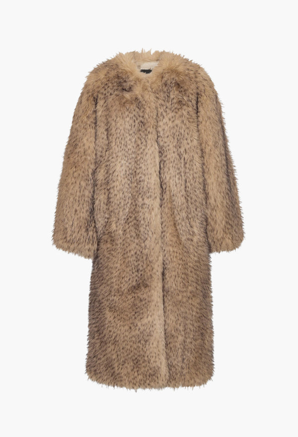 Rotate Faux Fur Long Coat - Nougat