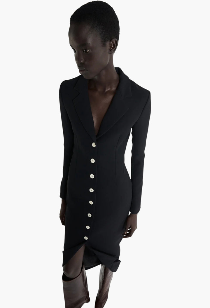Tailored Shirt Dress With Jacket Collar At Hem Black - GLAM MODA