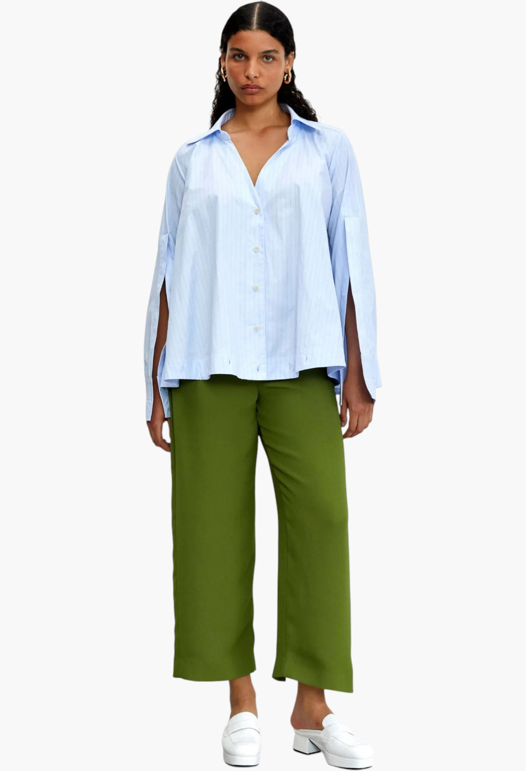 The Fracture Shirt - Blue Cotton Mouline Stripe - GLAM MODA