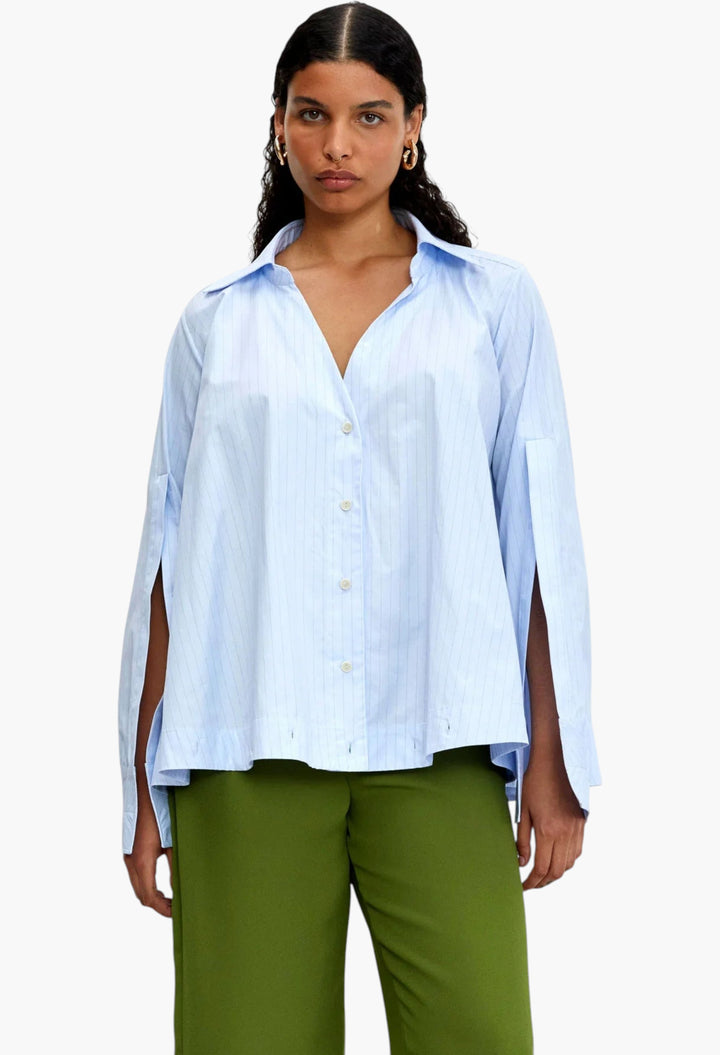 The Fracture Shirt - Blue Cotton Mouline Stripe - GLAM MODA