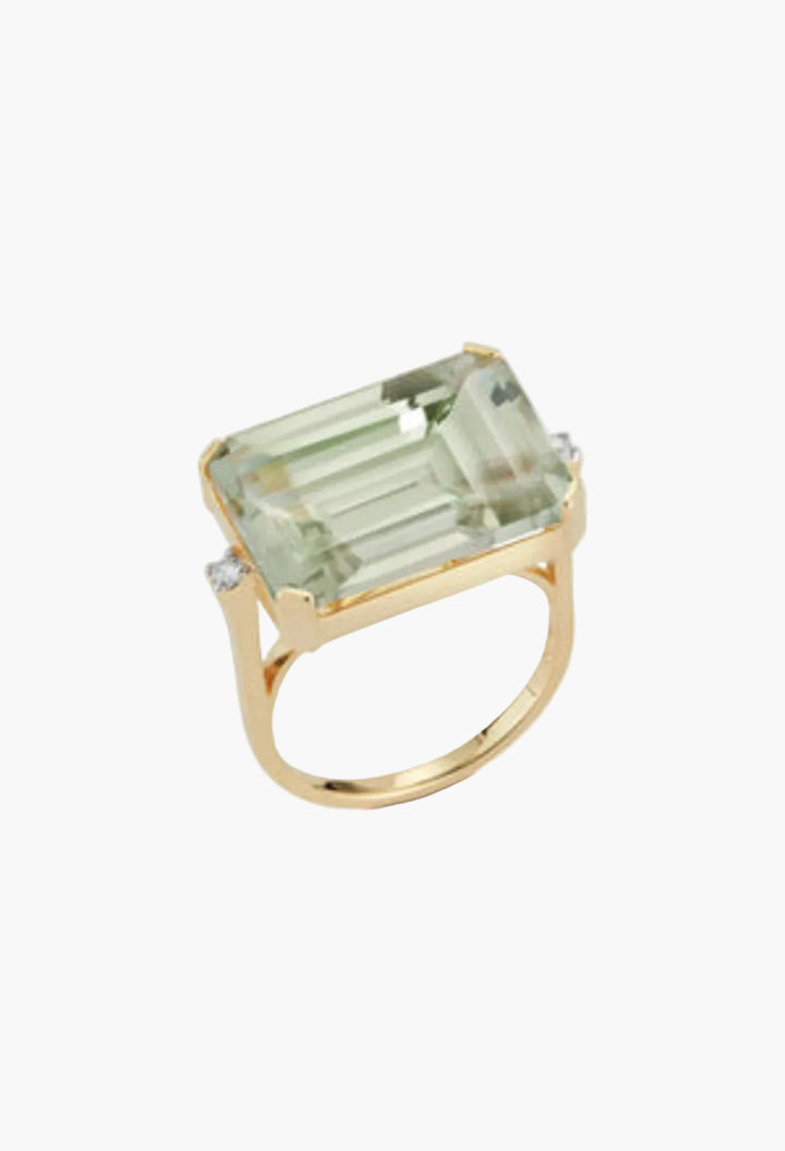 East West Green Amethyst Ring