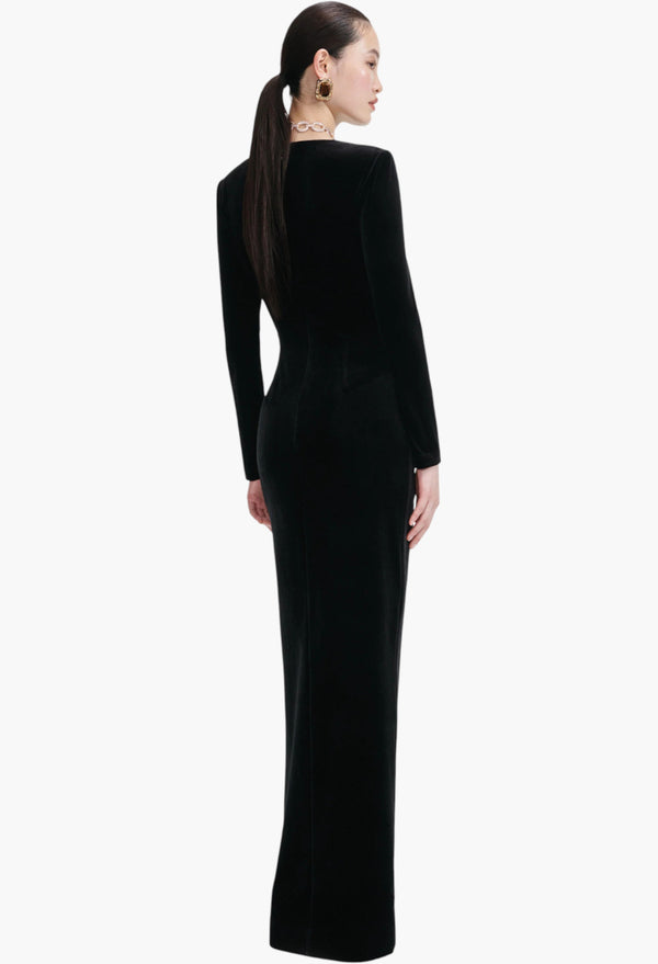 Black Velvet Embellished Maxi Dress