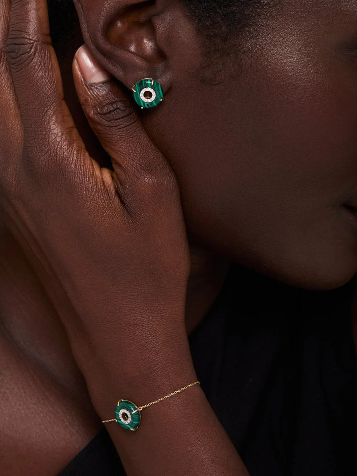 14kt Malachite Donut Diamond Inner Circle Chain Bracelet