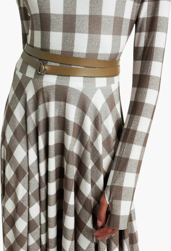Checked Turtleneck Jersey Midi Dress