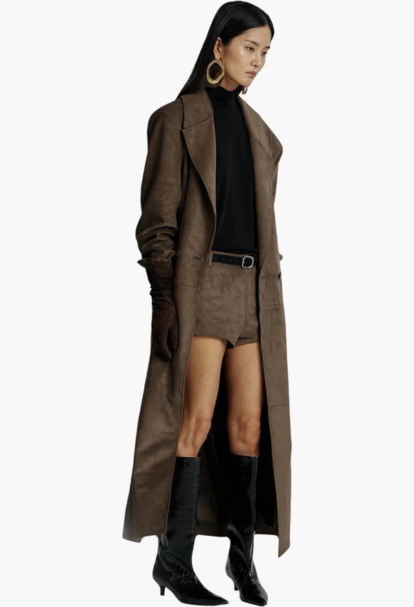 Valmere Faux Suede Coat - Brown