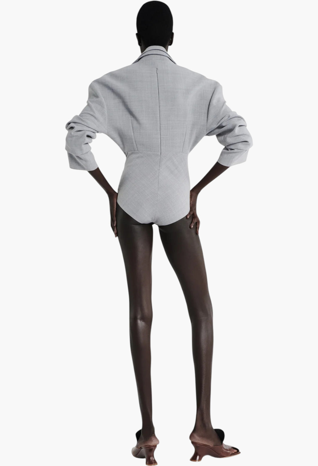 Tailored Bodysuit With Shirt Collar Insert Grey Melange - GLAM MODA