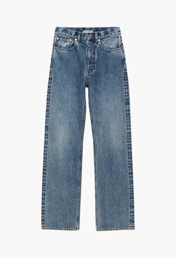 Straight Leg Jeans In Mid Blue