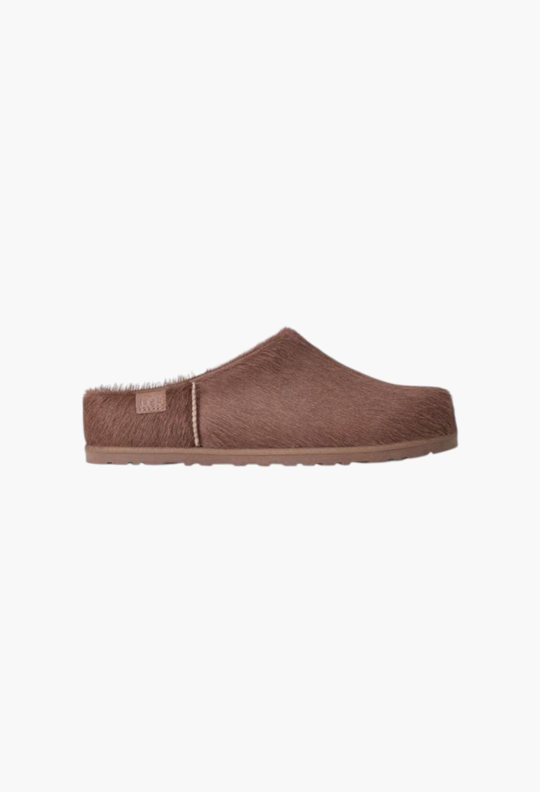 GLAM MODA Otzo brown calf hair clog with a contoured EVA footbed and embossed UGG logo detail