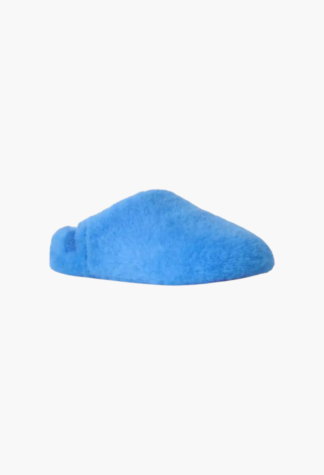 GLAM MODA Elea fluffed slip-on slipper in bright blue sheepskin with a minimalist, pillowy silhouette.