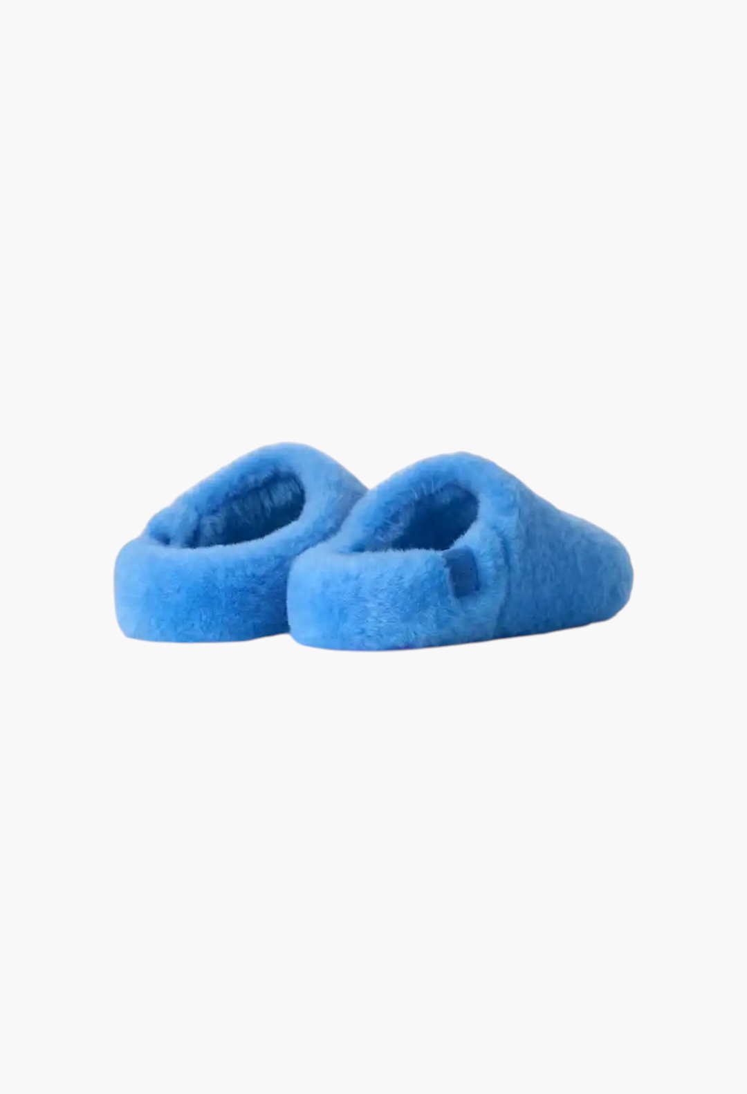 GLAM MODA Women's Elea Fluffed Slip-On in bright blue sheepskin with a minimalist, cozy, and padded silhouette.